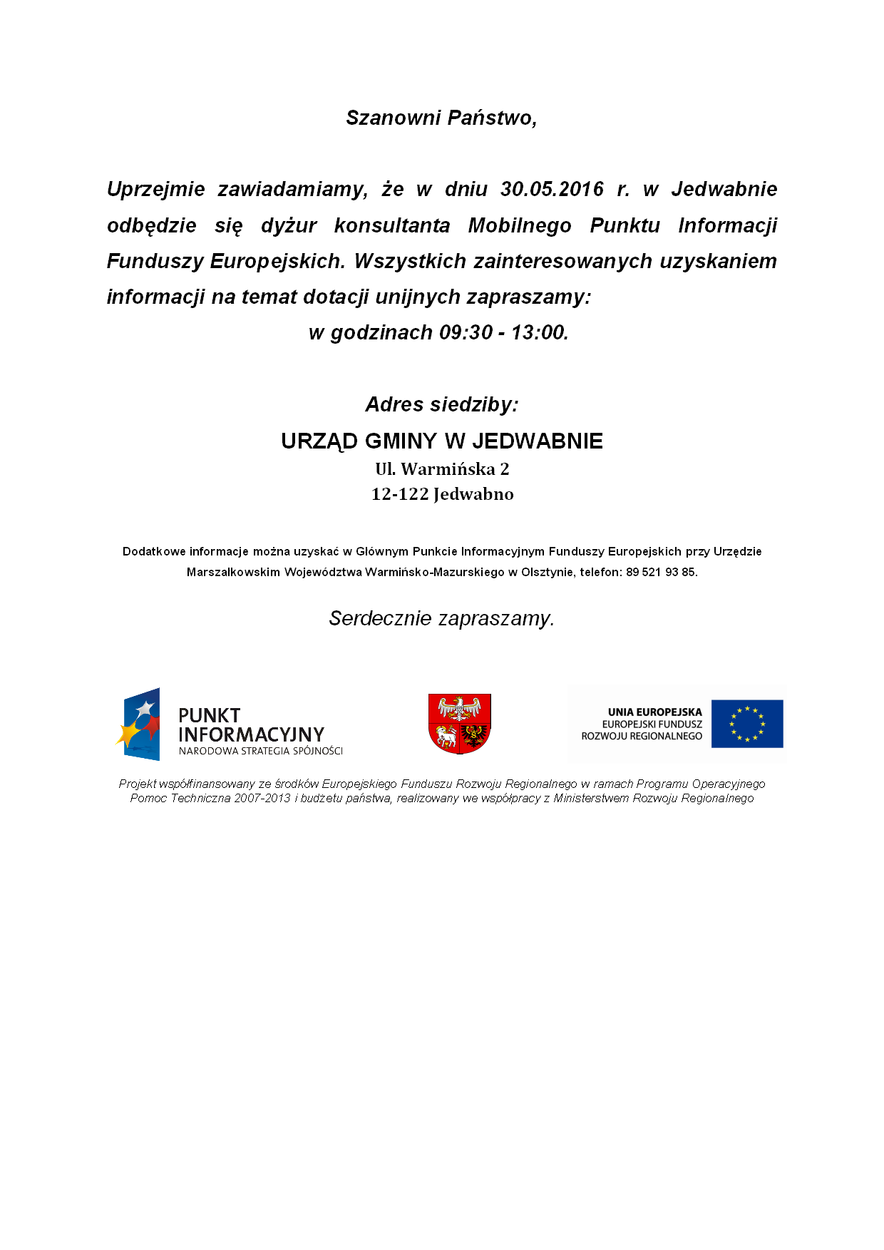 ogłoszenie Jedwabno 30.05.2016