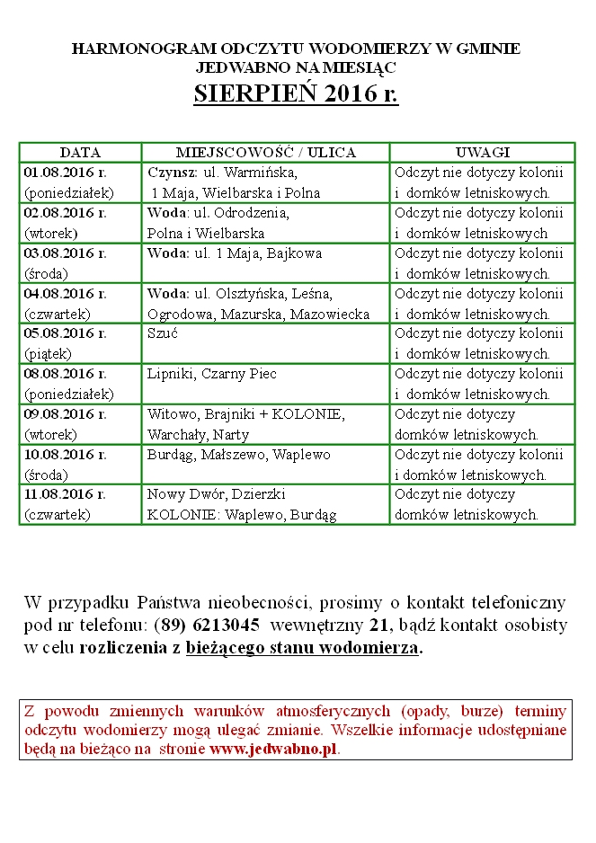 HARMONOGRAM sierpień